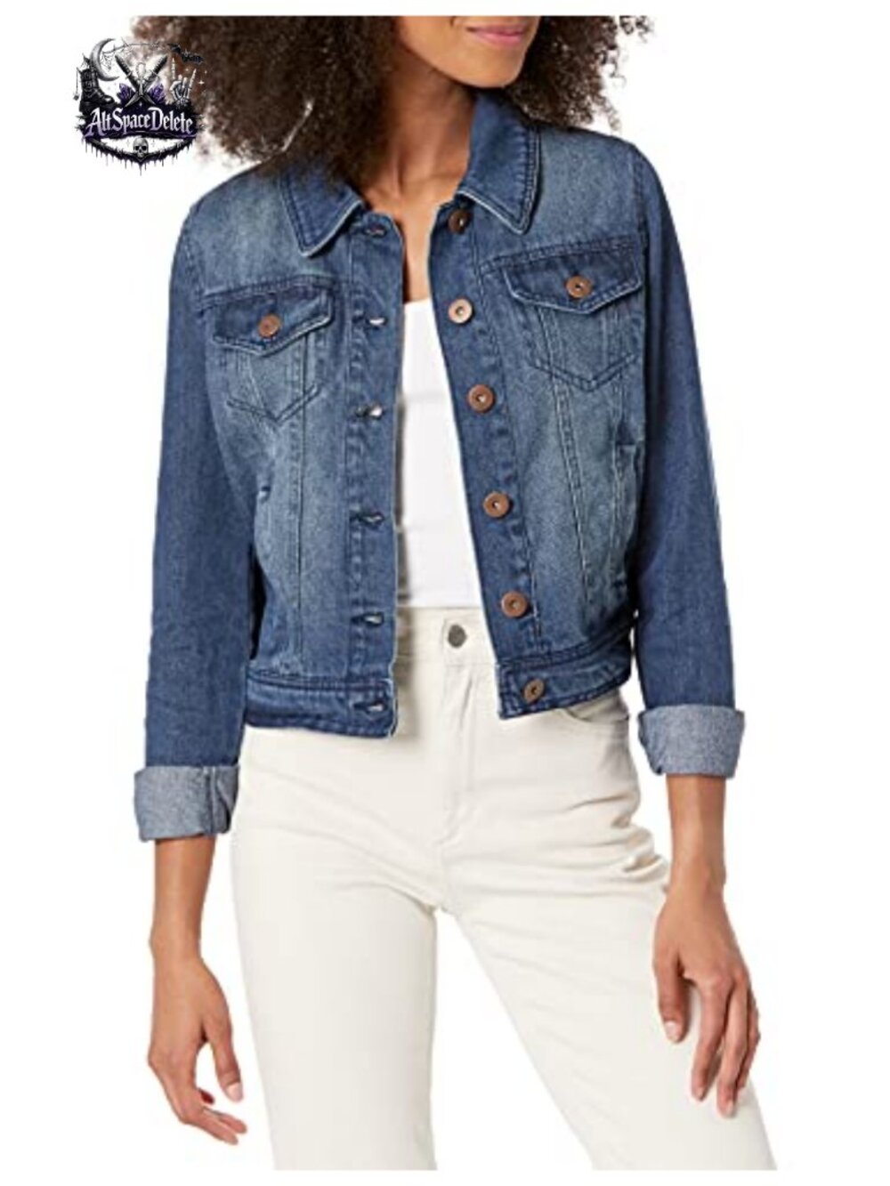 Women's Plus Size Quilted Denim Jacket Long Sleeve Button Down